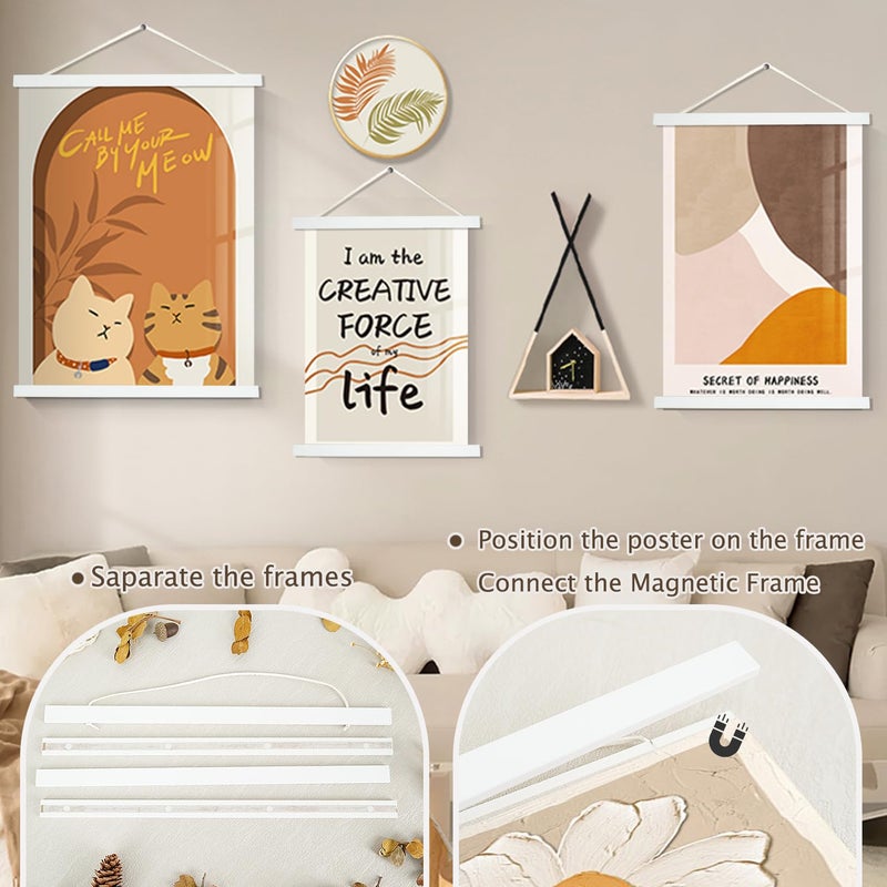 Artmag Magnetic Poster Hanger Frame, 17x22 17x24 17x31 Light Wood Wooden Magnet Canvas Artwork Print Poster Hangers Frames Hanging Kit (White, 17") - Image 3
